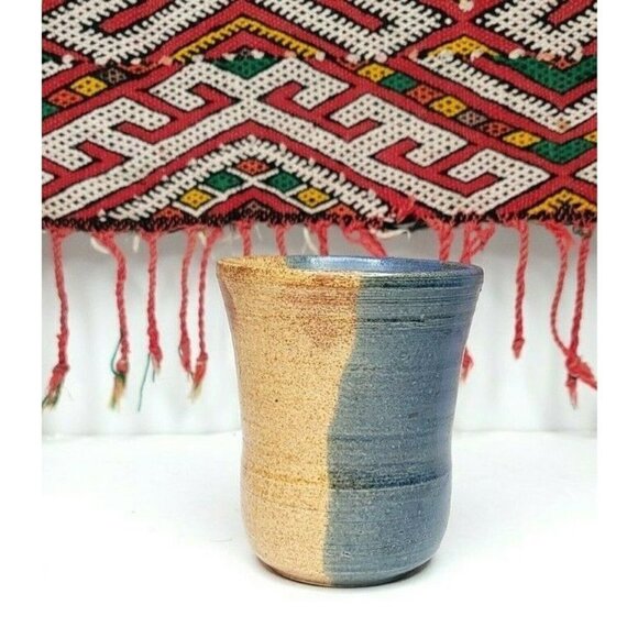 Handmade Signed Marked Vase or Utensil Holder Pottery Blue/Brown 5" - Picture 6 of 7